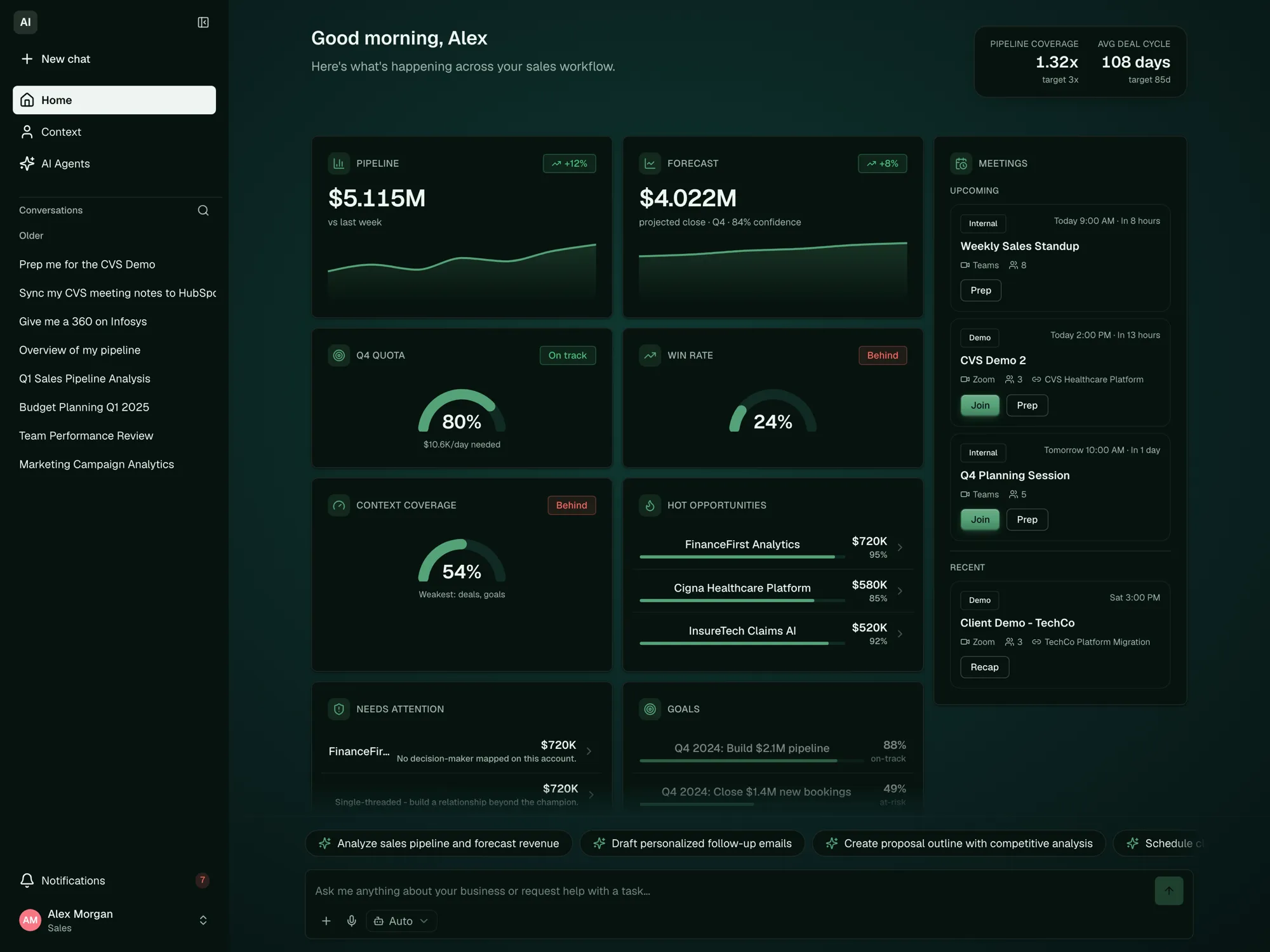 The context-based command center, assembled from context, surfacing what to act on.